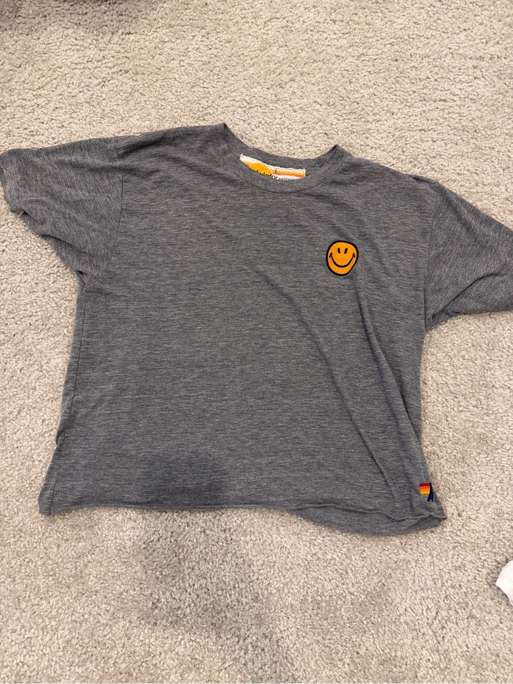 Aviator Nation woman boyfriend tee with Orange Smile Patch